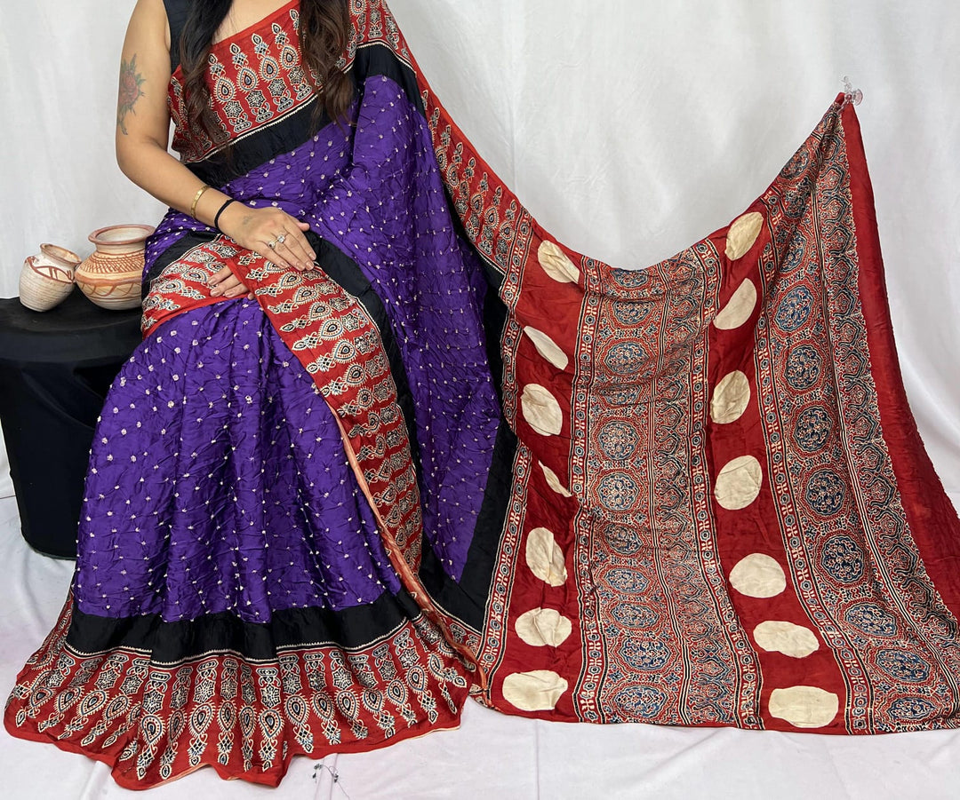 Pure Modal SilK Bandhej Print Saree With Blouse.