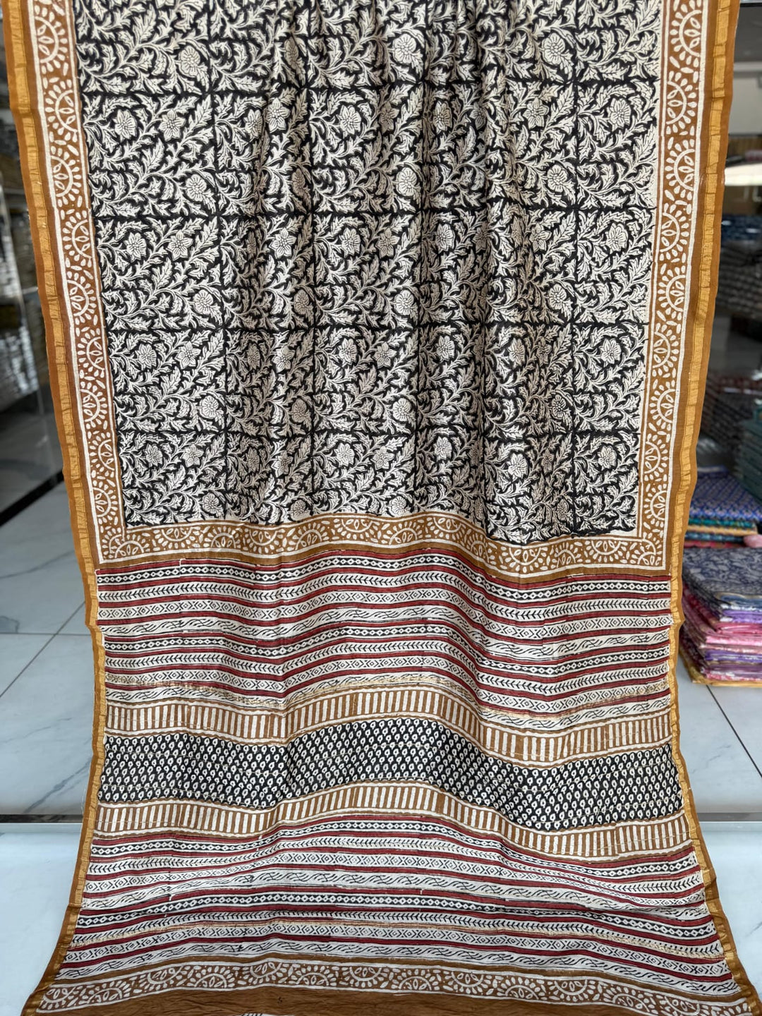Hand Block Print Pure Chanderi Saree With Blouse