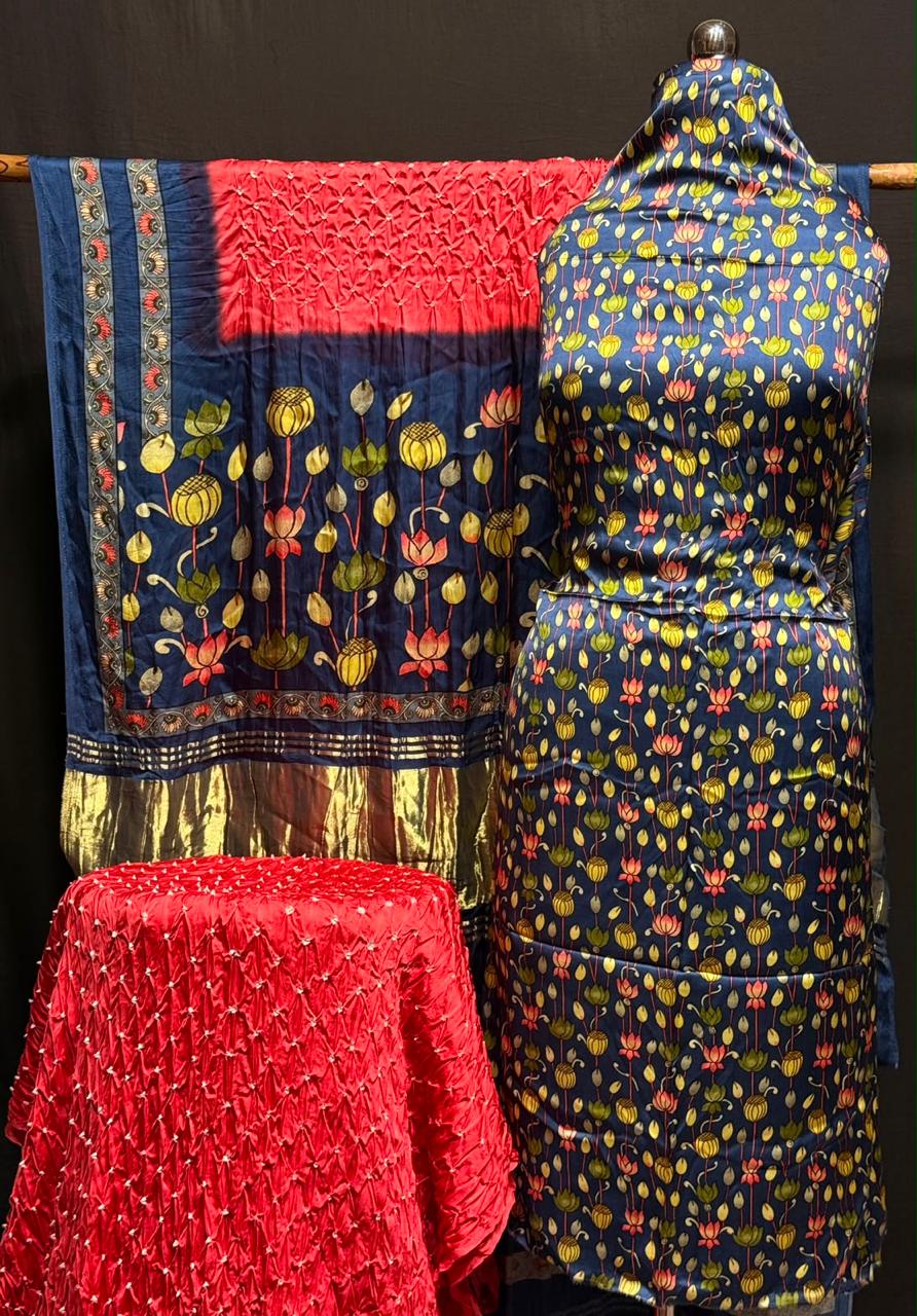 Premium 100% Pure Modal Silk Digital prints kalamkari 3-pc suits