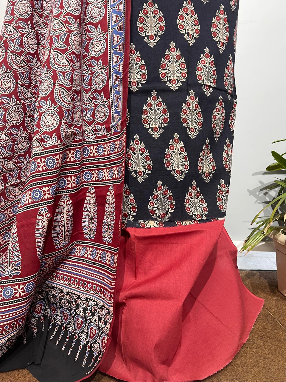 Pure Cotton Azrakh Print Unstitched suit With Dupatta