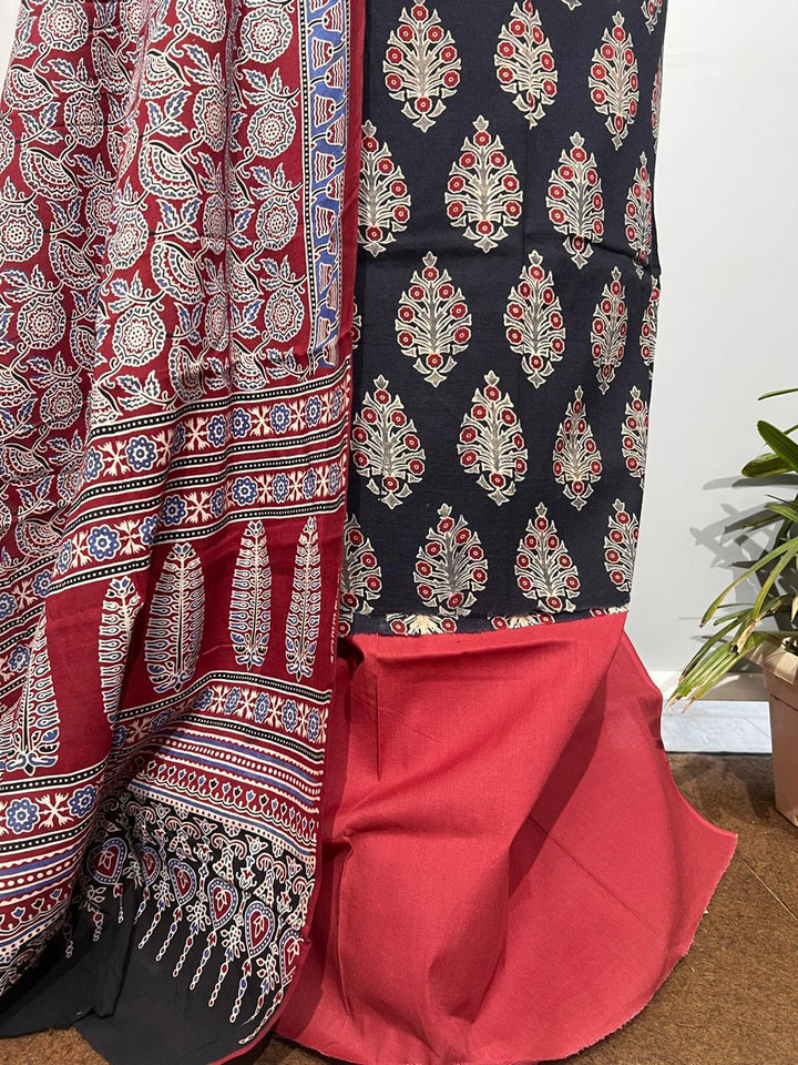 Pure Cotton Azrakh Print Unstitched suit With Dupatta