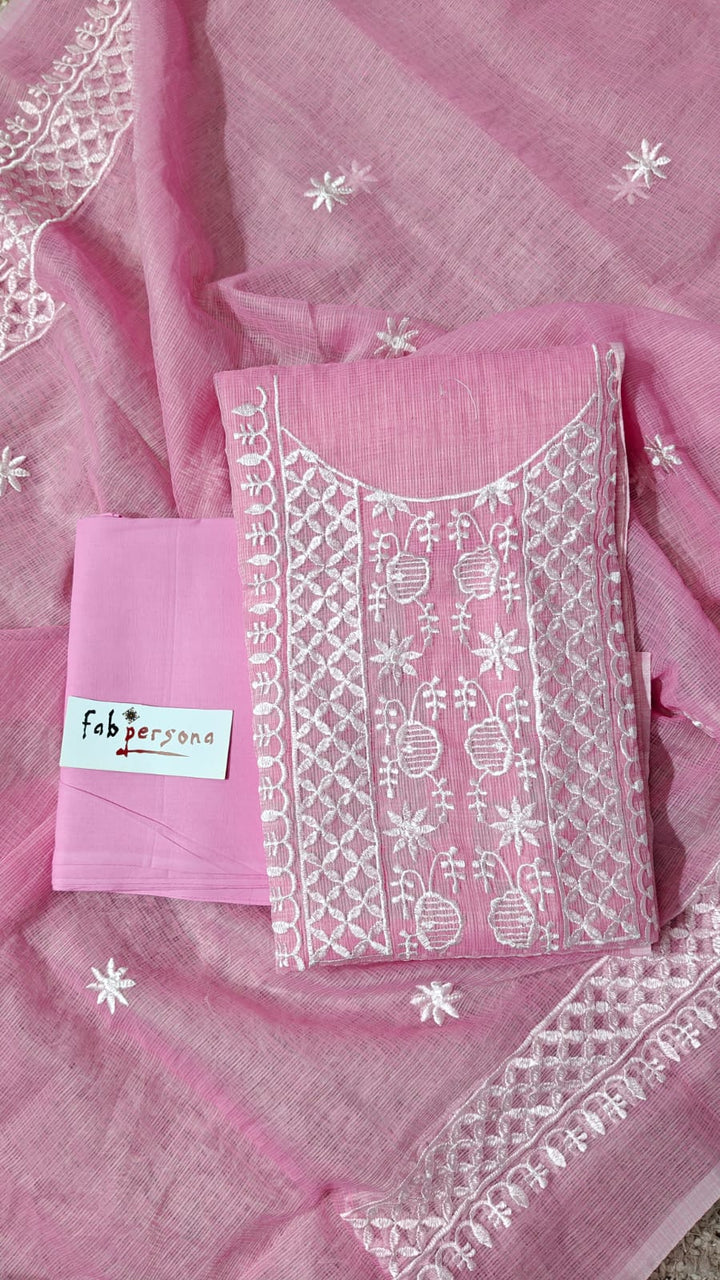 Pure Cotton Kota Doriya Embroidery Unstitched Suit With Dupatta