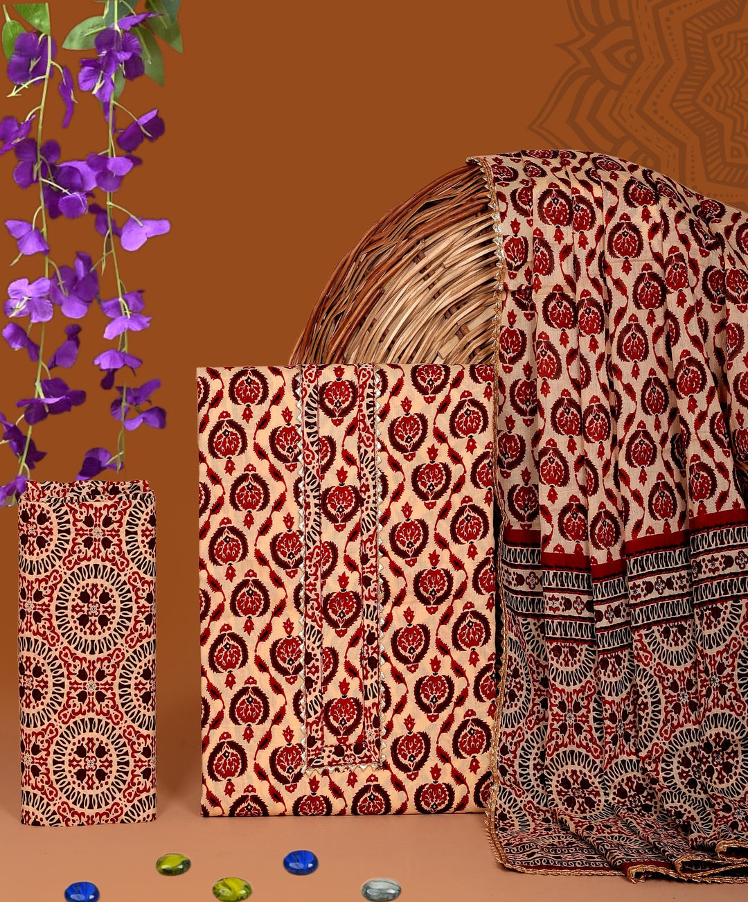 Pure Cotton Gotta patti Work unstitched Suit With Cotton Dupatta.