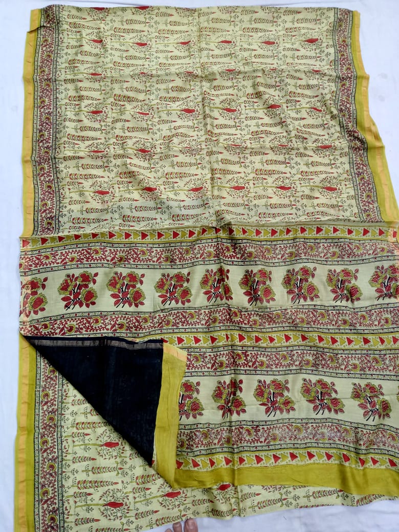 Pure Chanderi Silk Hand Block Print Saree.
