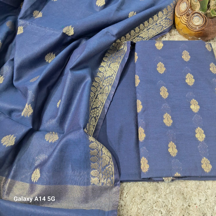 Pure Banarasi chanderi silk zari wark unstiched suit.