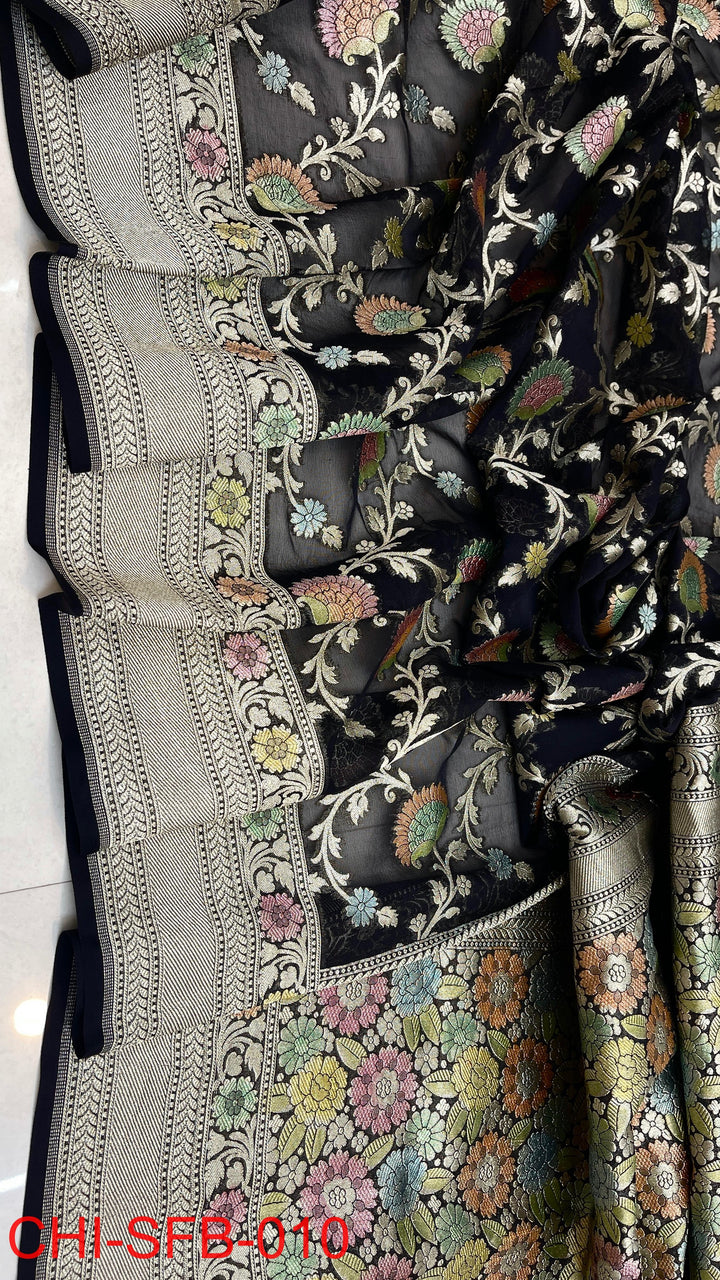 Pure Banarasi Handloom Khaddi Georgette Silk Water Zari Work Saree .| NEW EDITION |