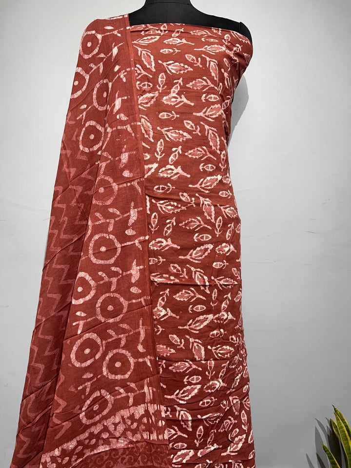 Pure Cotton Hand Block Print Unstitched Suit With Cotton Dupatta