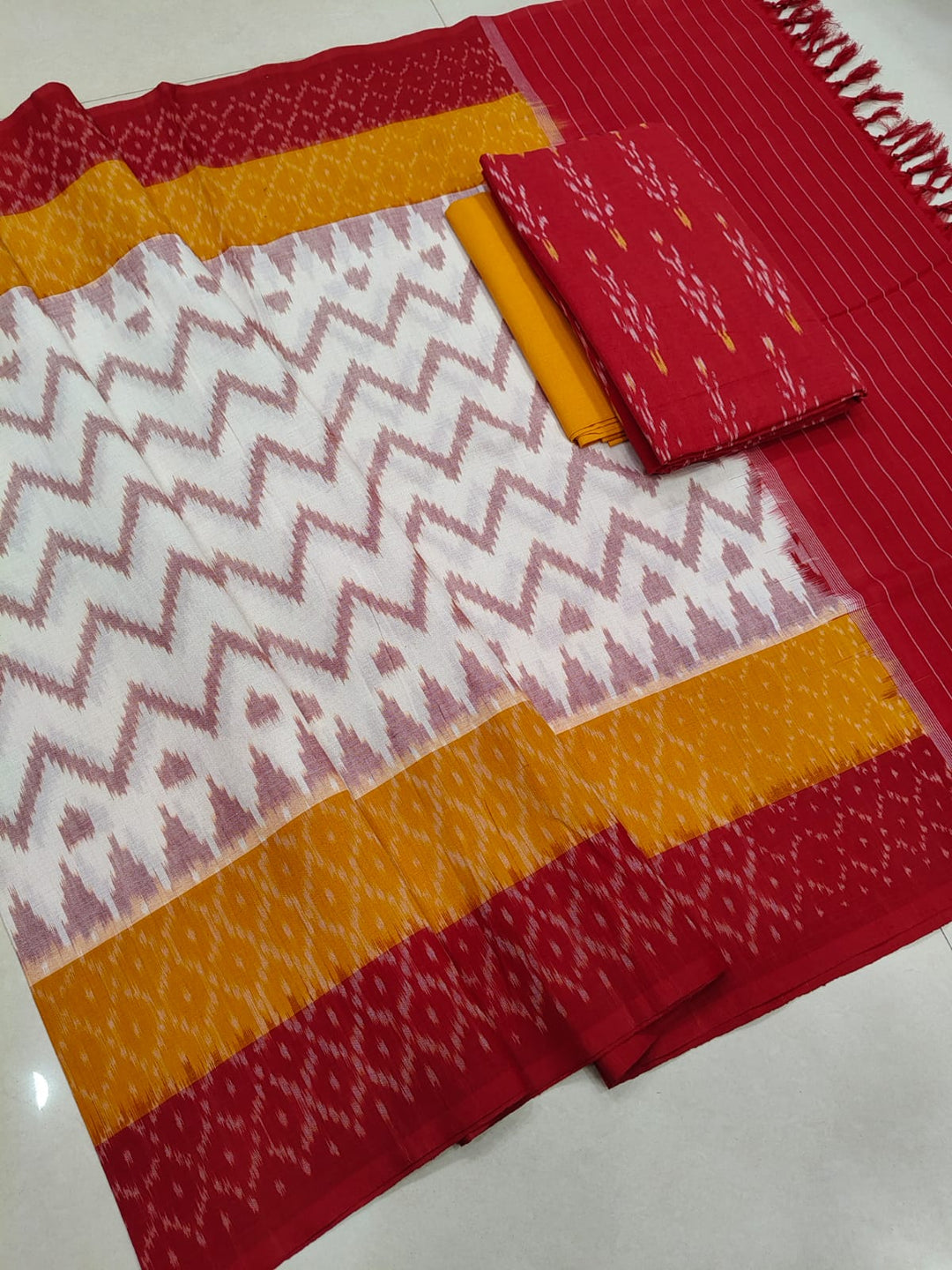 Pure Double Ikkat Cotton Unstitched Suit.