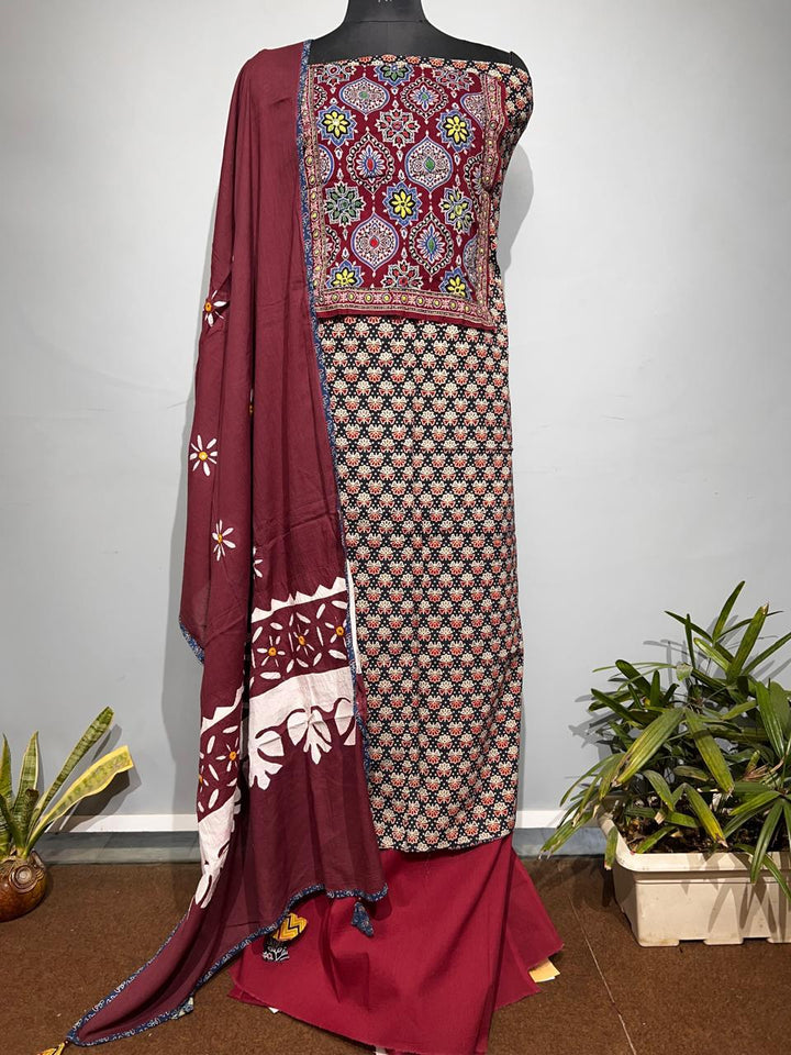 Pure Cotton Azrakh Print Unstitched suit With Dupatta