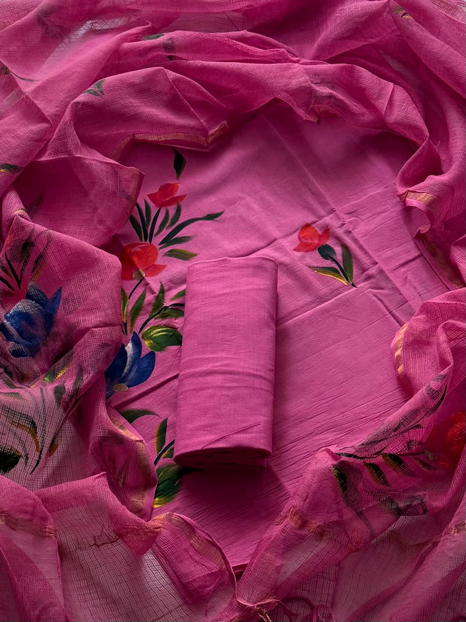Pure Cotton Hand block print Unstitched Suit with Kota Dupatta