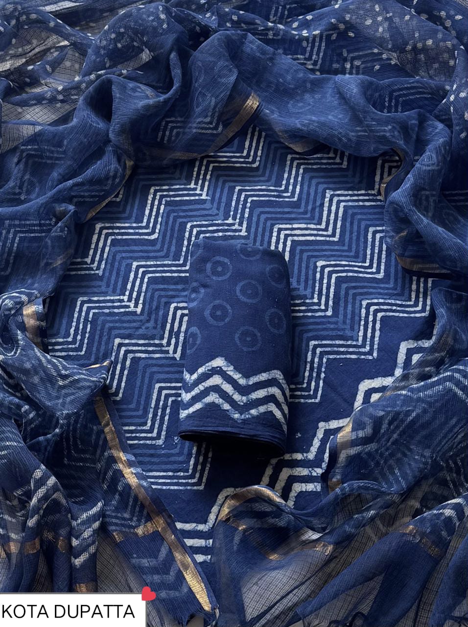 Pure Cotton Hand block print Unstitched Suit with Kota Dupatta