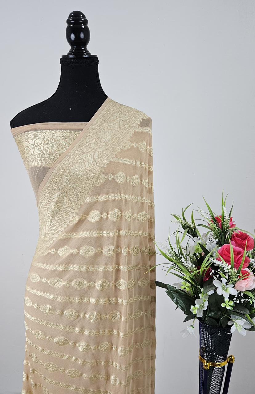 Pure Banarasi Handloom Khaddi Georgette Silk Water Zari Work Saree. | NEW EDITION |