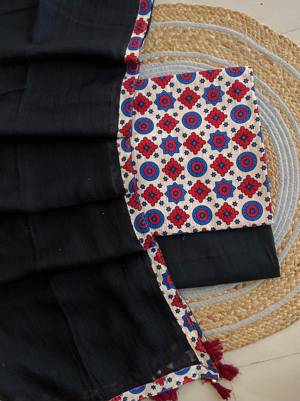Pure Cotton Azrakh Print Unstitched Suit With  cotton Duppatta