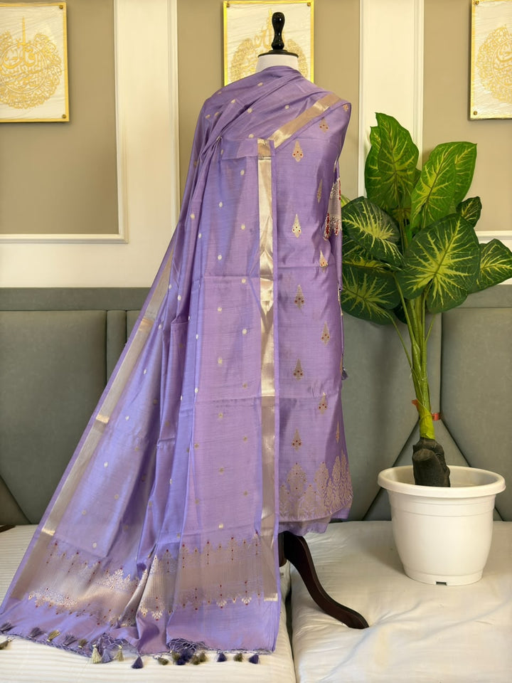 Pure Chiniya Silk Unstitched With Meena Buti Work and Chiniya Silk Dupatta