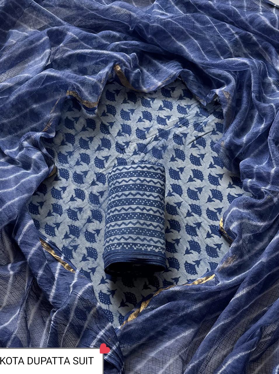 Pure Cotton Hand block print Unstitched Suit with Kota Dupatta