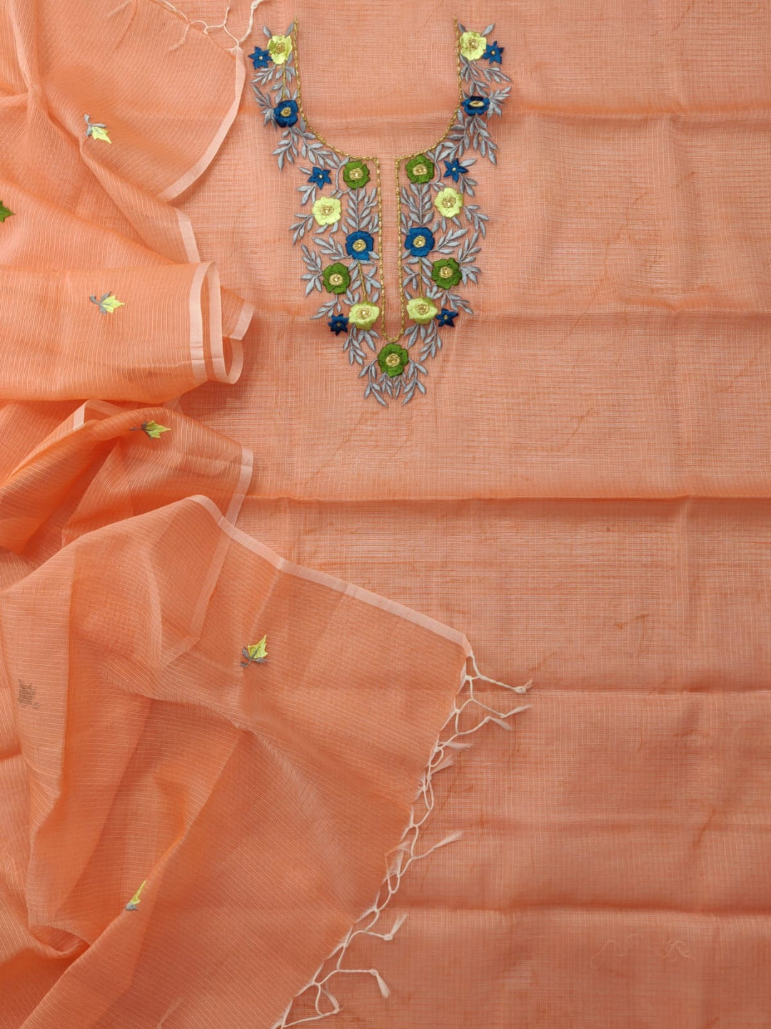 Kota Cotton Unstitched Suit With Embroidery Work