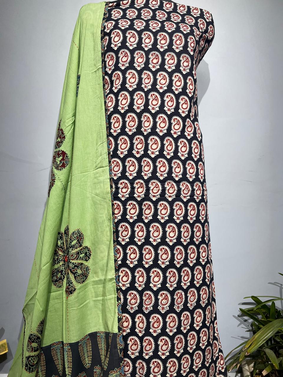 Pure Cotton Azrakh Print Unstitched suit With Dupatta.