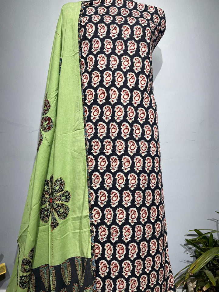 Pure Cotton Azrakh Print Unstitched suit With Dupatta.