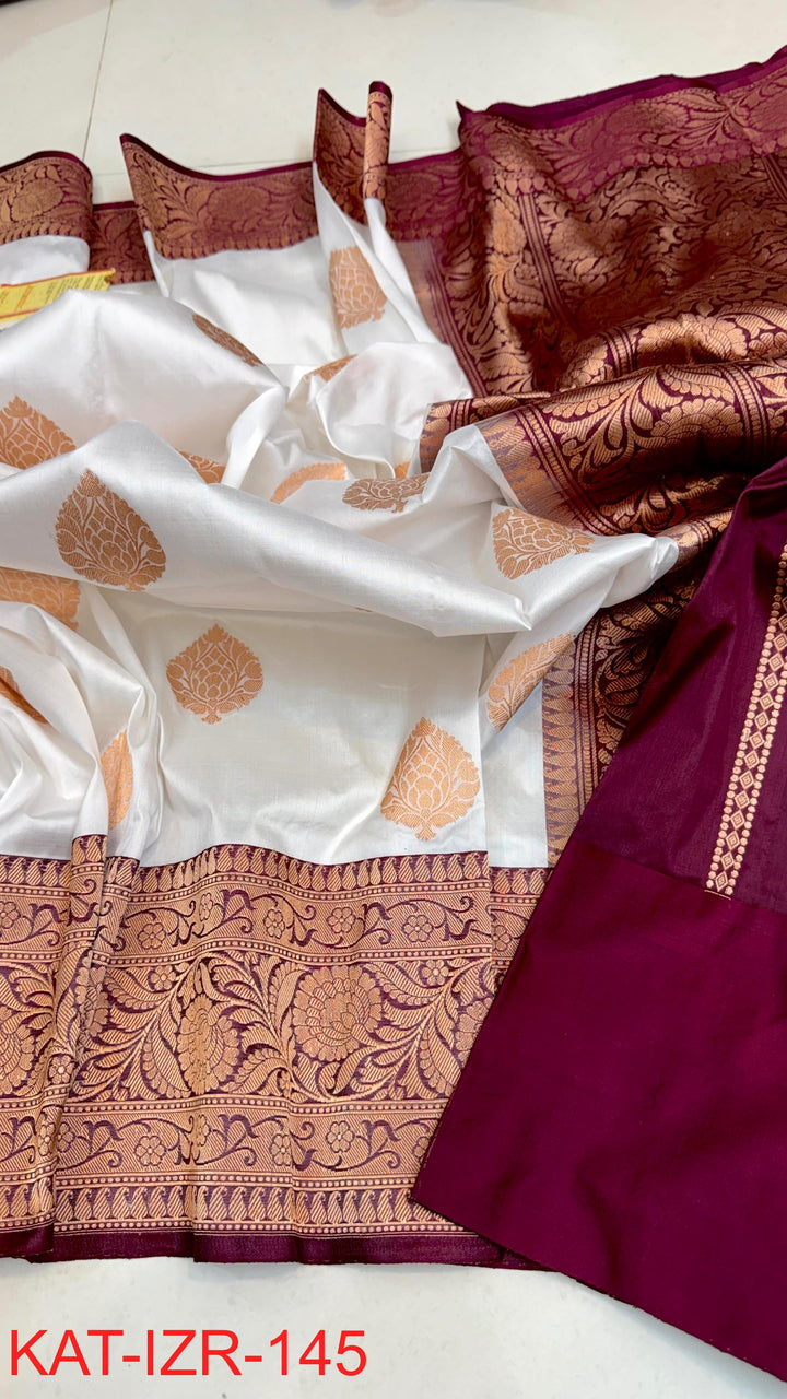 Pure Katan silk Saree with Antique Zari Work Saree.