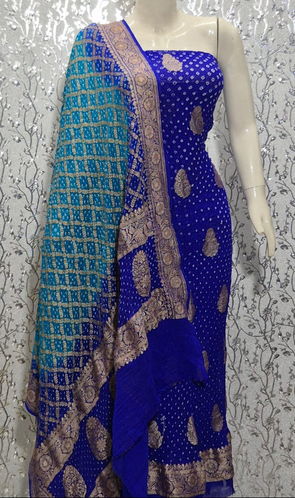 Pure Khaddi Chiffon Neem Zari with Badhni Unstitched Suit With Zari Work.