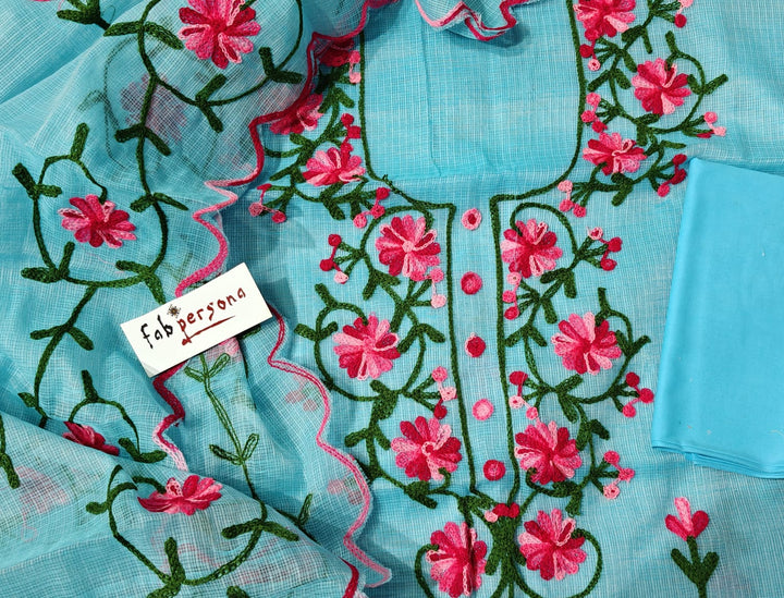 Kota Doria Unstitched Suit with Aari work