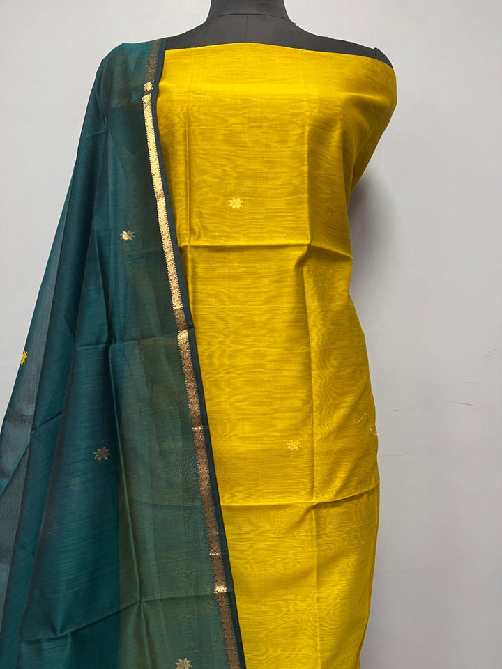 Pure Maheshwari Silk Hand Loom Unstitched Suit.(2pc Set)