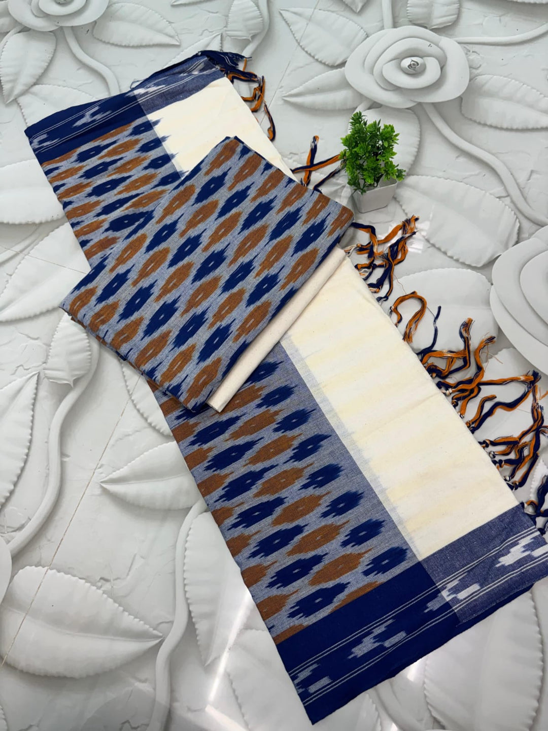 Pure Single Ikkat Cotton Unstitched Suit.