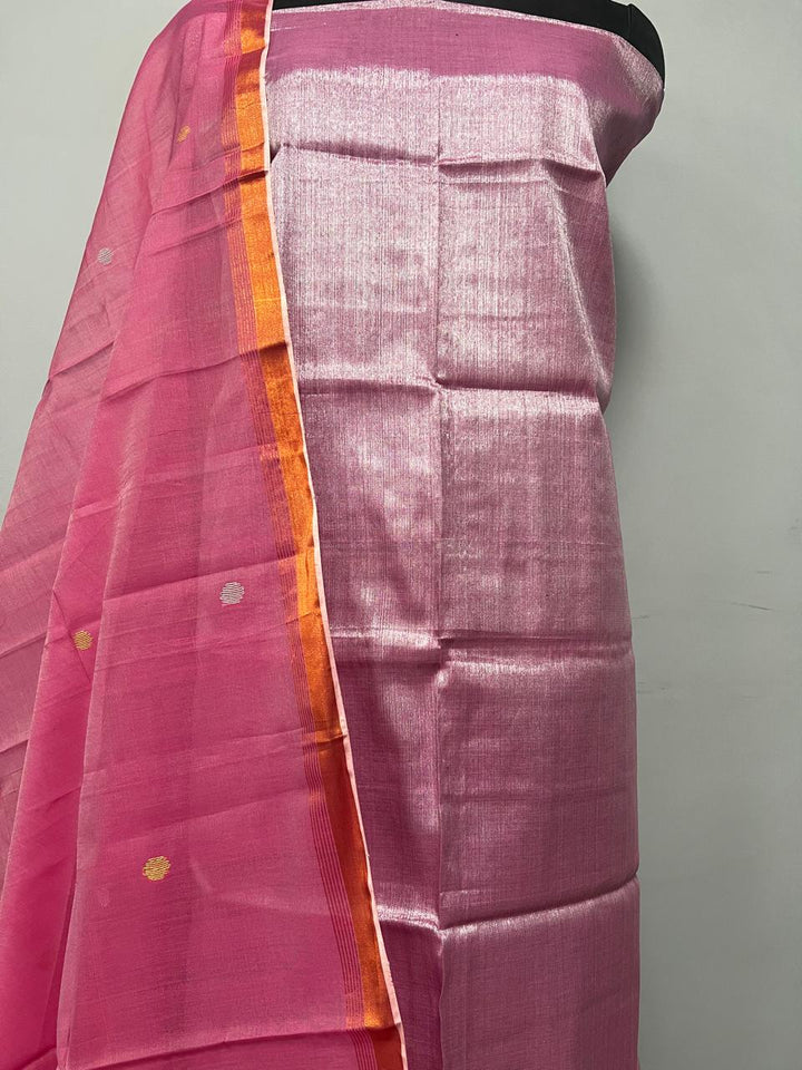 Pure Maheshwari Silk Hand Loom Unstitched Suit.(2pc Set)