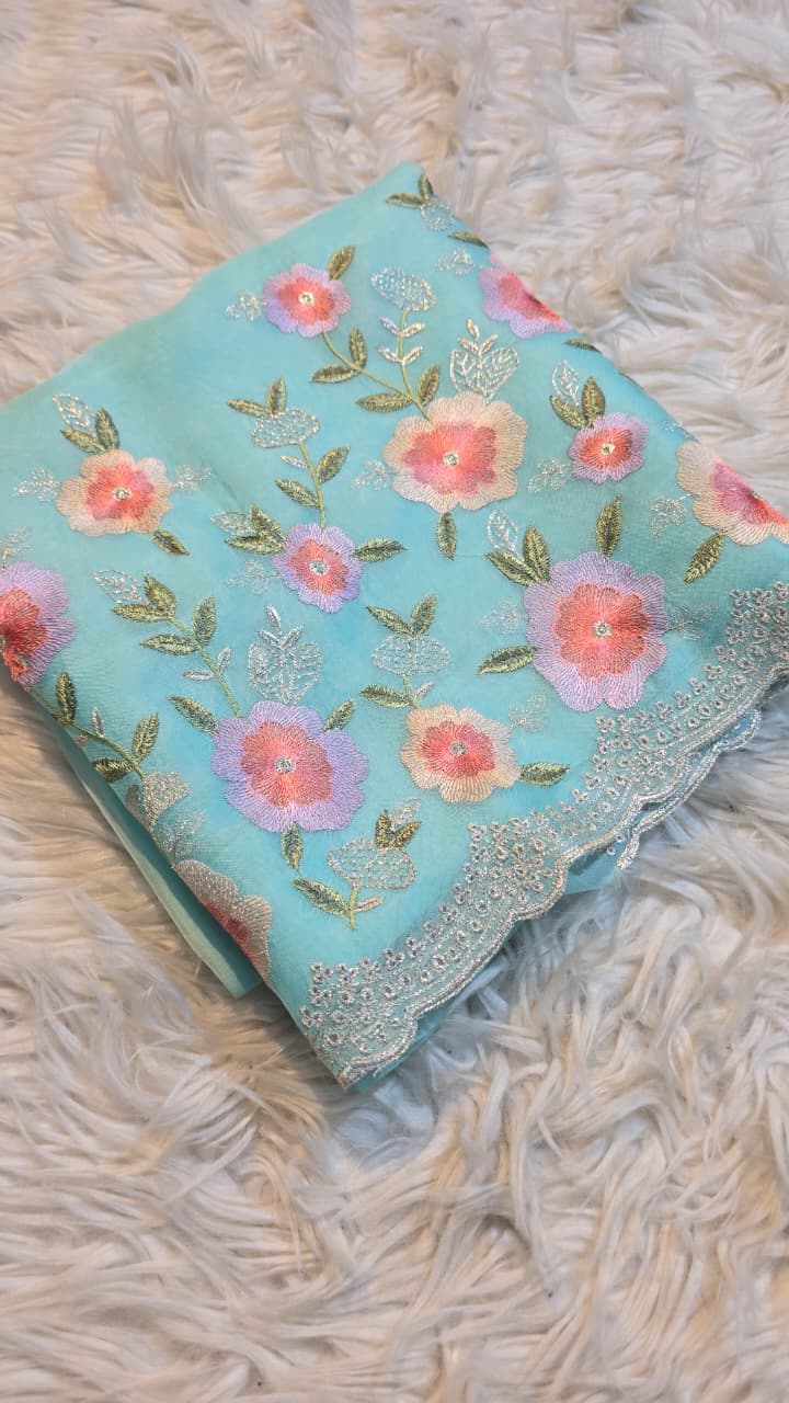 Pure Banarasi Organza Silk Embroidery Unstitched Suit.
