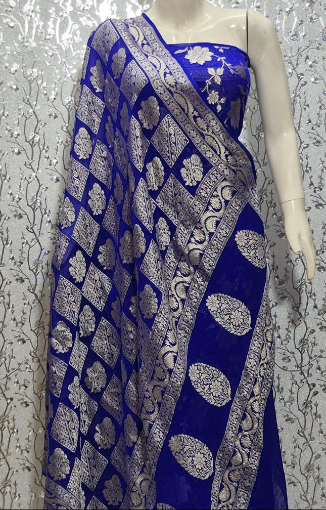 Pure Khaddi Chiffon Unstitched Suit With Zari Work.