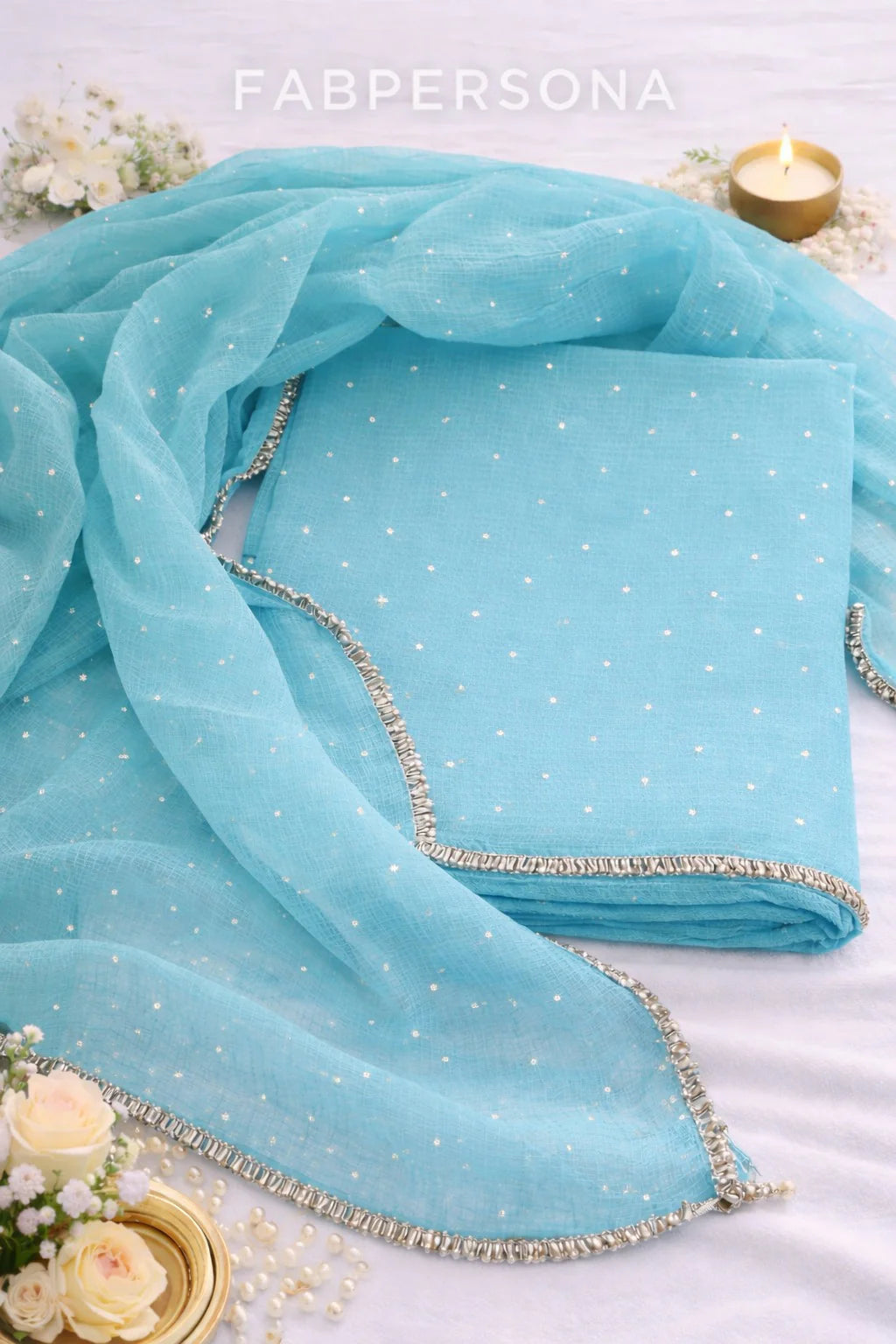 Pure Kota doria 3 pc Unstitched Suit with Mukaish work.