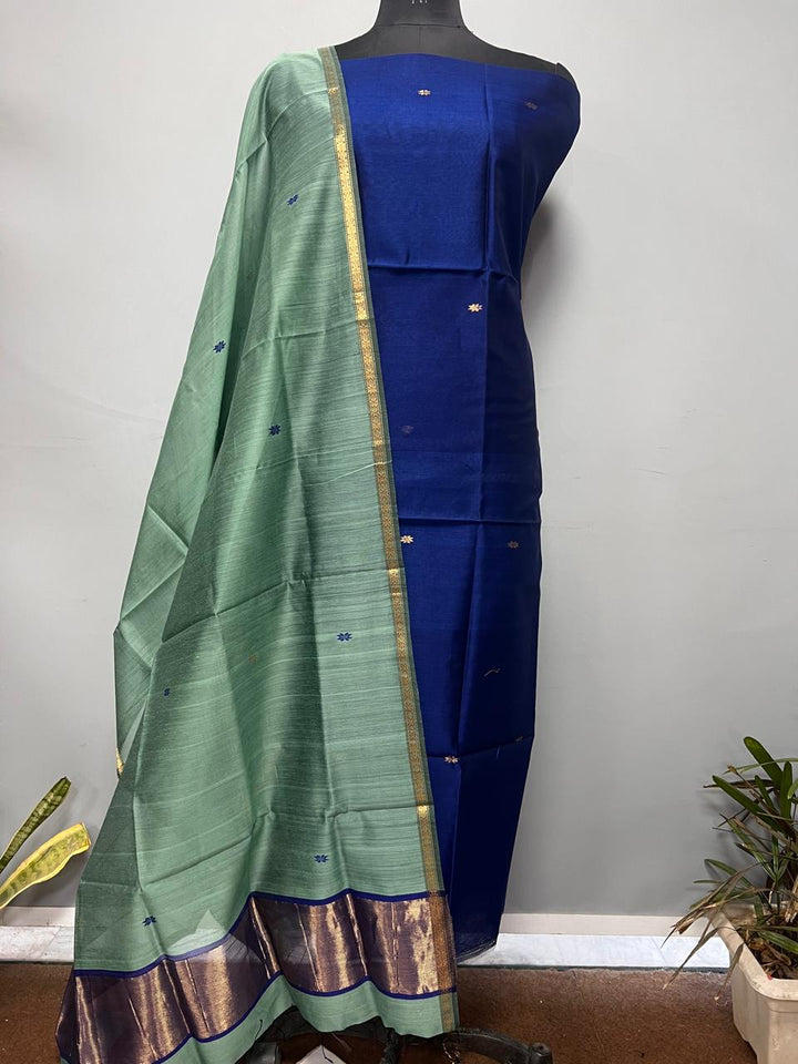 Pure Maheshwari Silk Hand Loom Unstitched Suit.(2pc Set)
