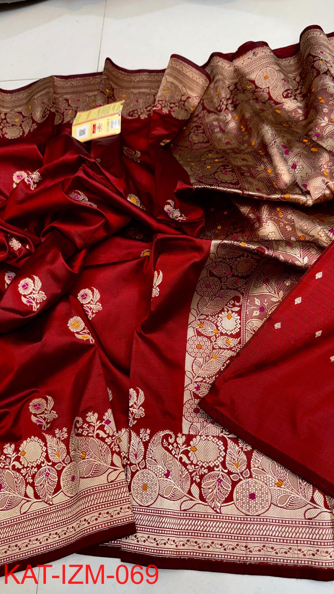 Pure Katan silk Saree with Antique Zari Work Saree.with mina work