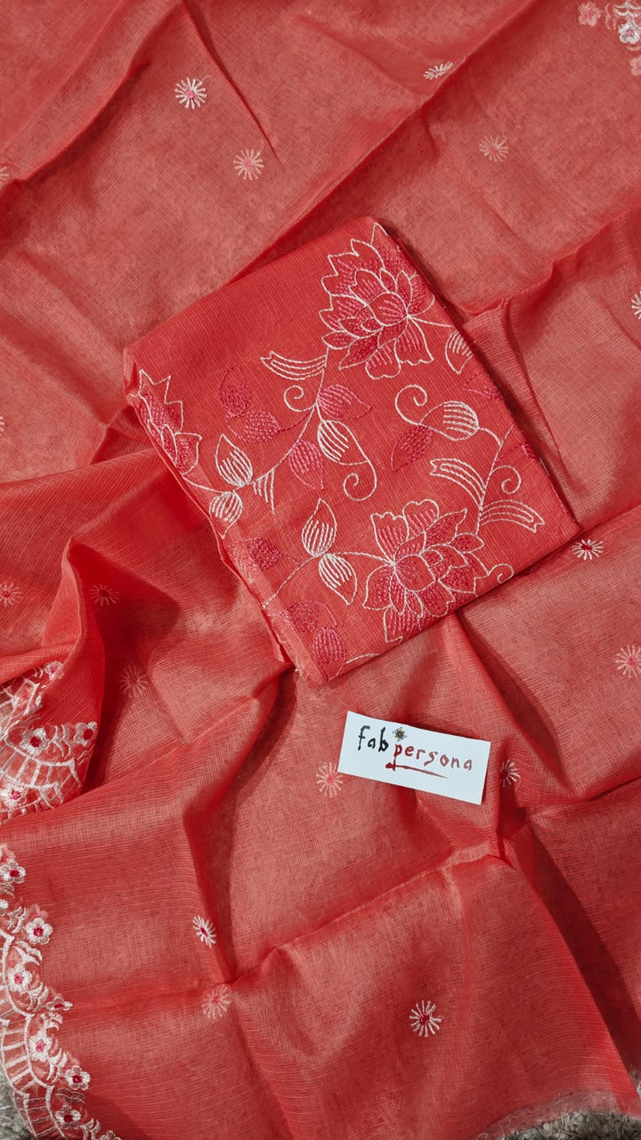 Pure Cotton Kota Doriya Embroidery Unstitched Suit With Dupatta