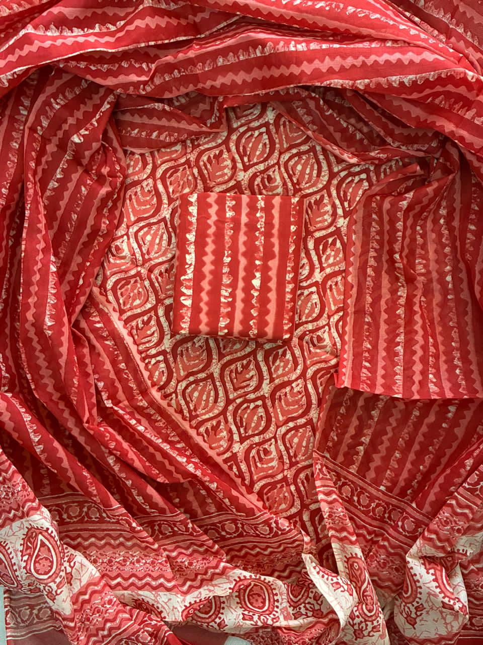 Pure Cotton Hand Block Print Unstitched Suit With Cotton Dupatta