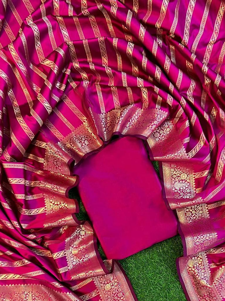 Exclusive Banarasi Soft Silk 3 pc Unstitched Suit .