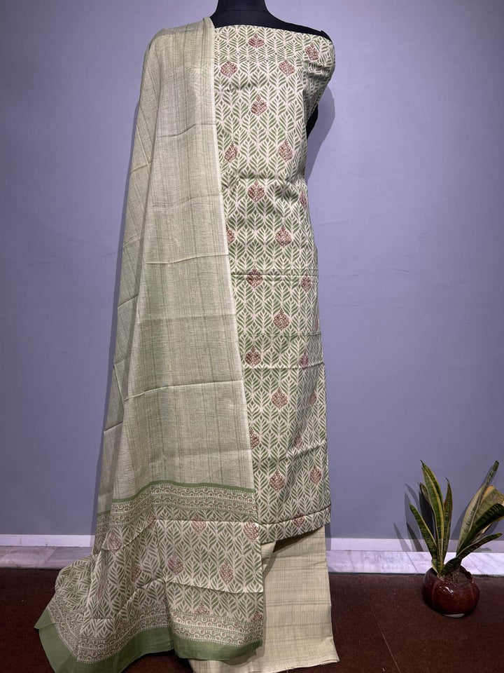 Pure Cotton Hand Block Print Unstitched Suit With Cotton Dupatta