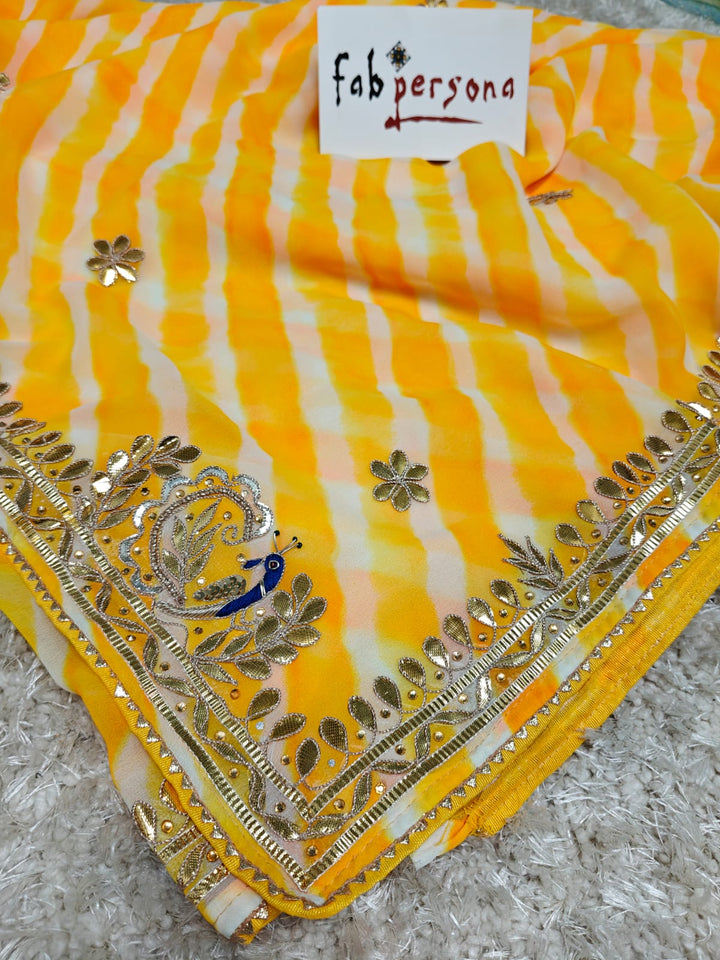 Pure Chiffon gota pati Hand work saree With Blouse.