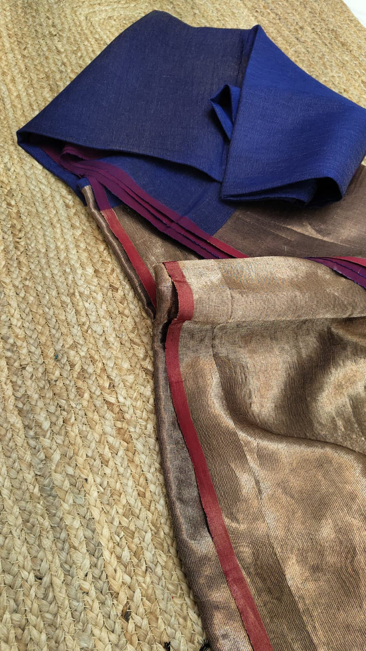 Pure Linen Tissue Jamdani  Saree With Blouse.