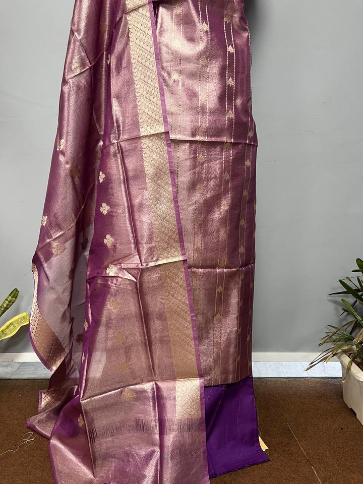 Banarasi Tissue Silk 3 Pc Unstitched Suit with Tissue  Dupatta
