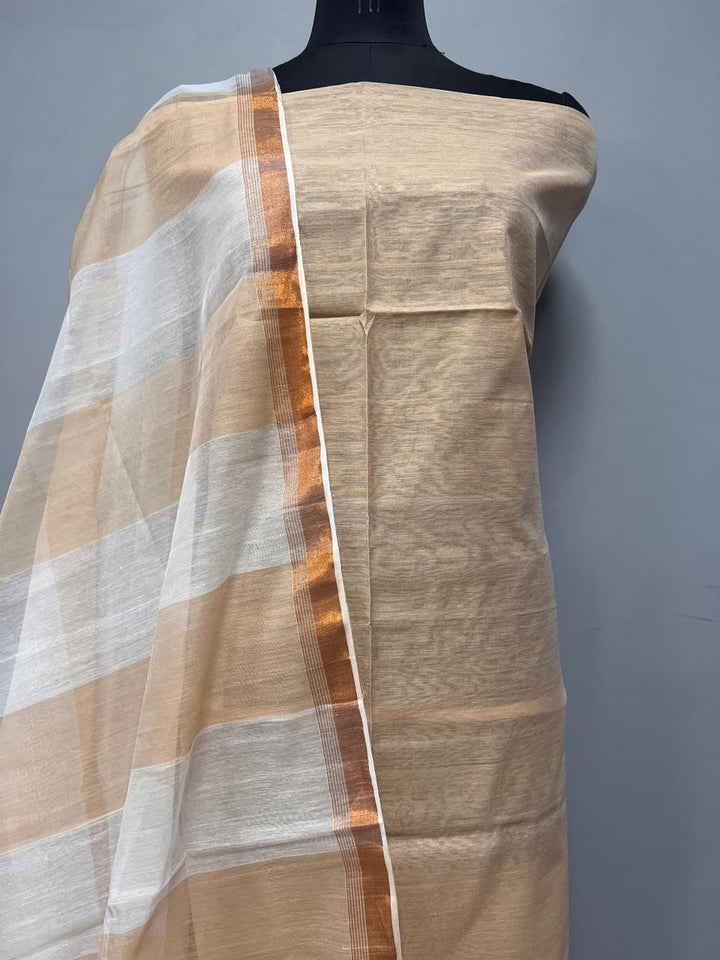 Pure Maheshwari Silk Hand Loom Unstitched Suit.(2pc Set)