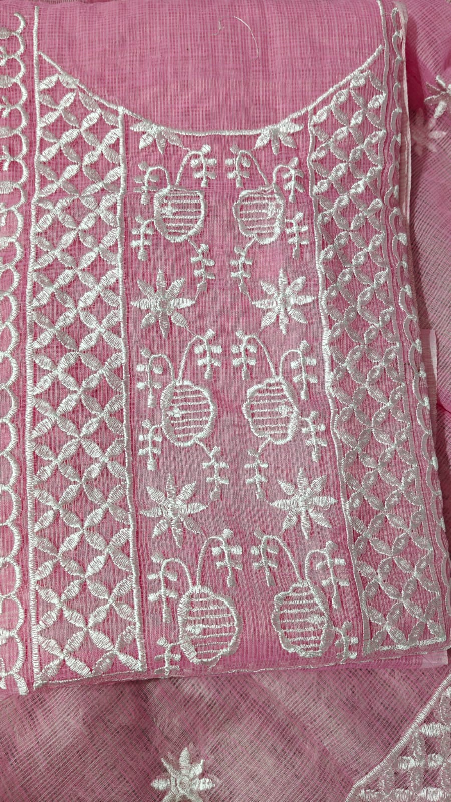 Pure Cotton Kota Doriya Embroidery Unstitched Suit With Dupatta