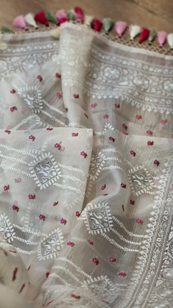 Pure Organza Silk Embroidery work Saree.