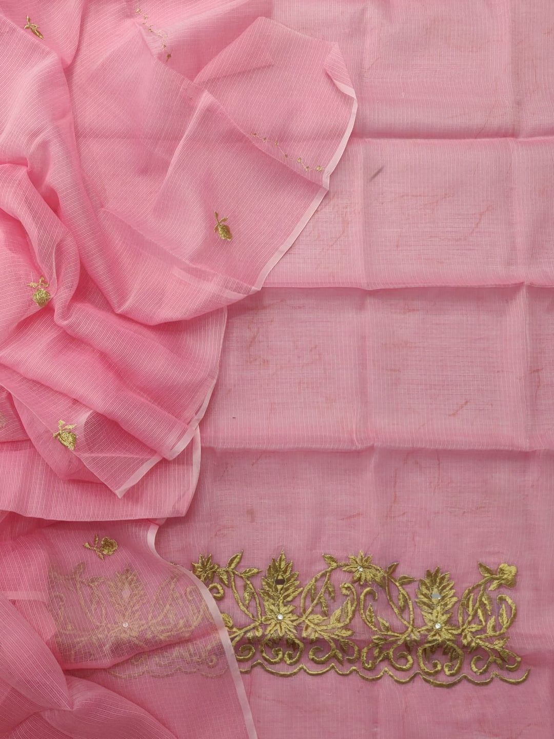 Kota Cotton Unstitched Suit With Embroidery Work