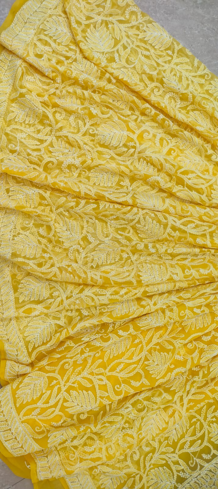 Pure Chiffon Georgette Chikankari Full Jaal Work Hand Embroidery Saree with Blouse