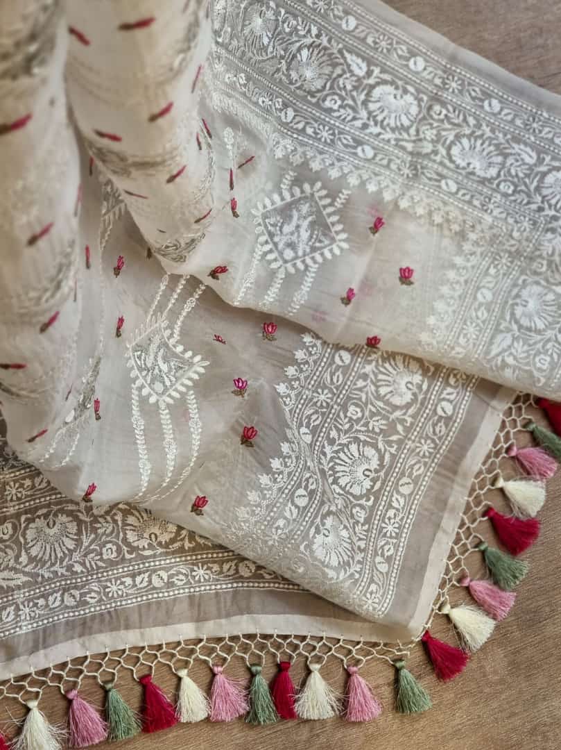 Pure Organza Silk Embroidery work Saree.