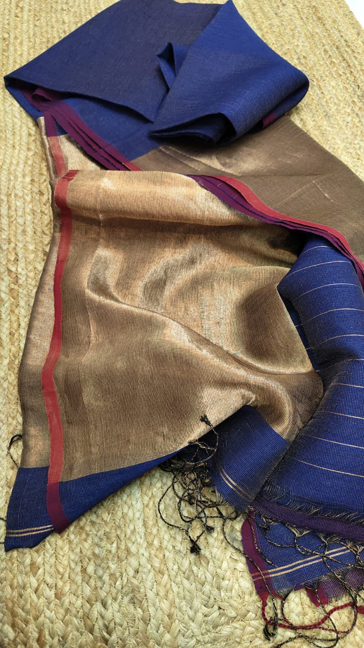 Pure Linen Tissue Jamdani  Saree With Blouse.