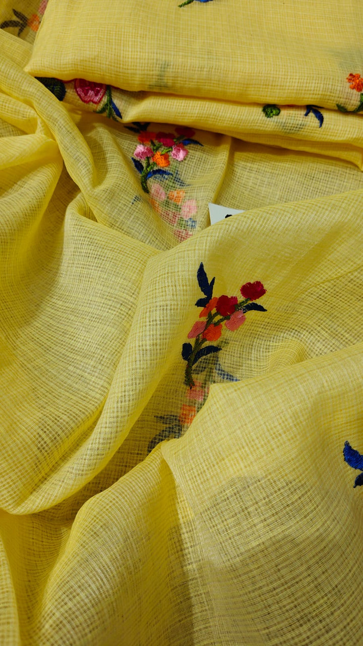 Pure Kota Doriya Embroidery Work Unstitched Suits With Kota Doriya Dupatta