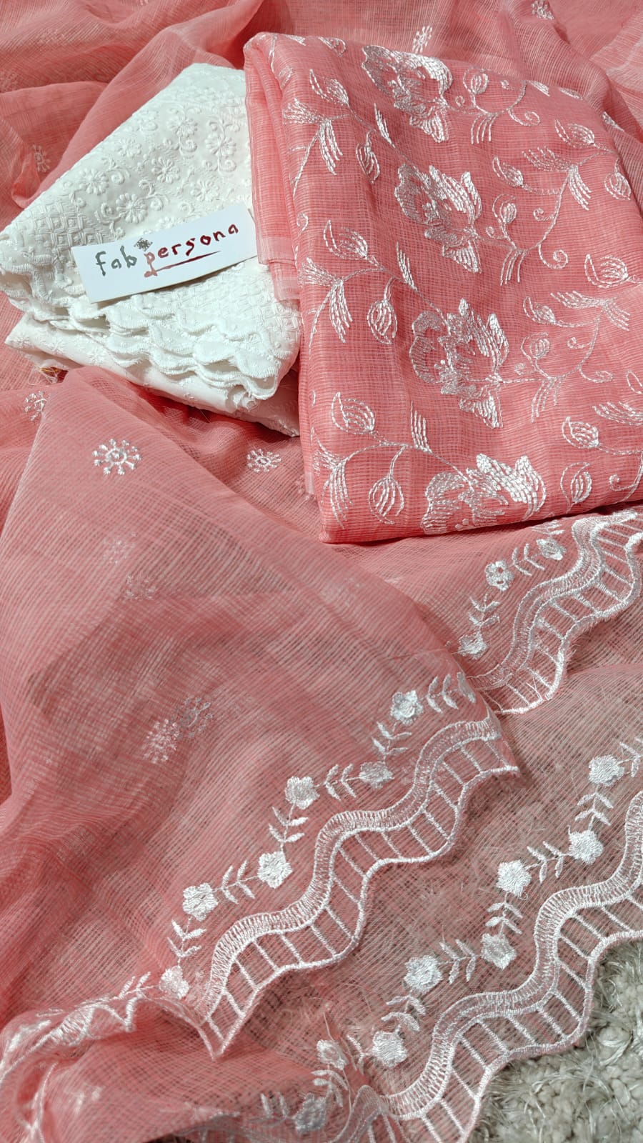 Pure Kota Doriya Resham Work Unstitched Suits With Chikankari Bottom .