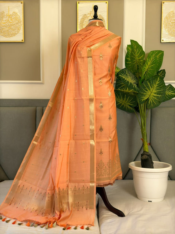 Pure Chiniya Silk Unstitched With Meena Buti Work and Chiniya Silk Dupatta